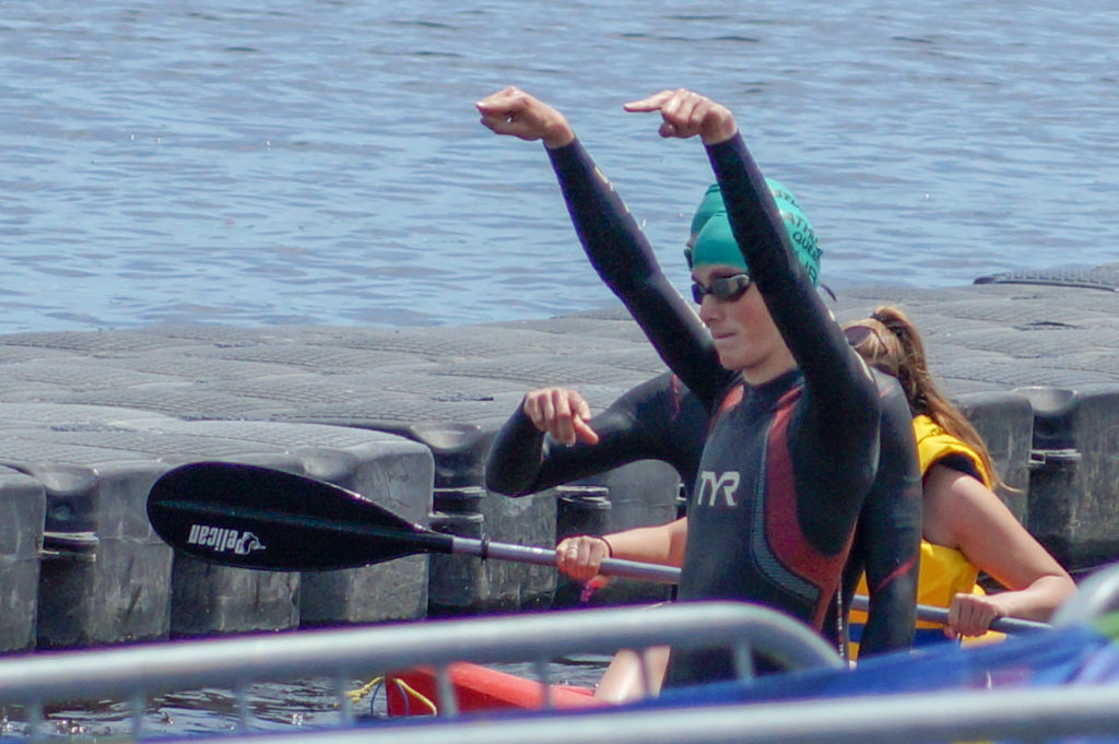 Ready to begin the swim portion of the second drummondville race