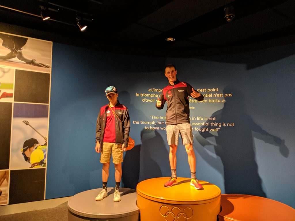 Mathieu and I on a podium in the Olympic museum